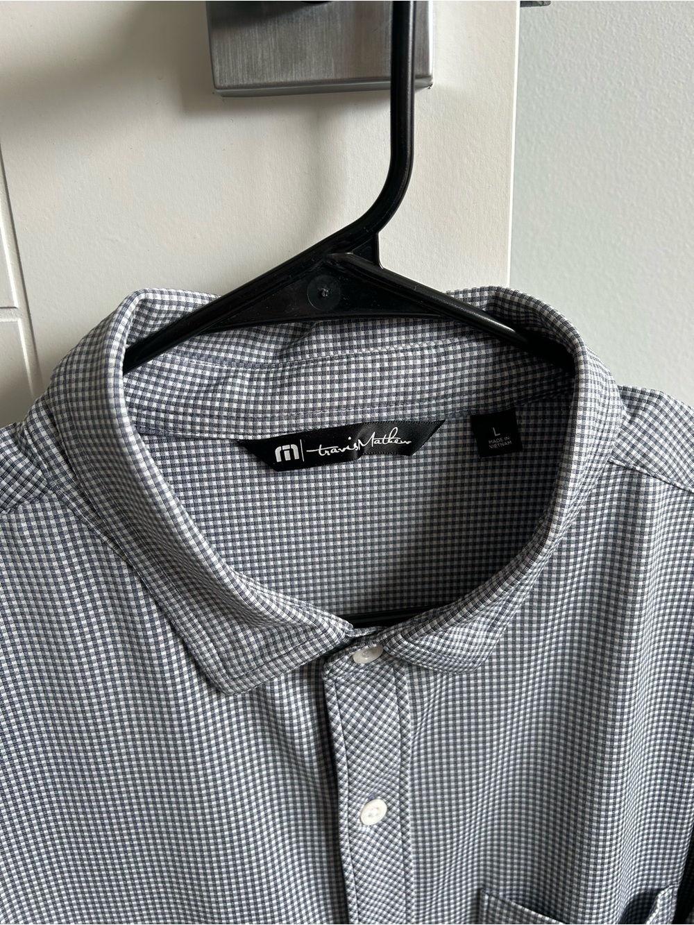 Travis Mathew Men's Gray Micro-Check Button-Down Shirt - Picture 2 of 3